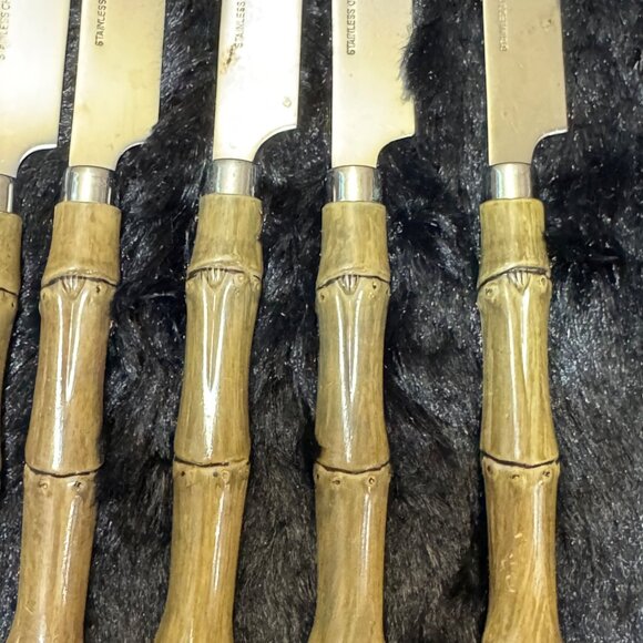 Set Of 8 Stainless Steel Knives With Faux Bamboo Handles - Picture 2 of 9